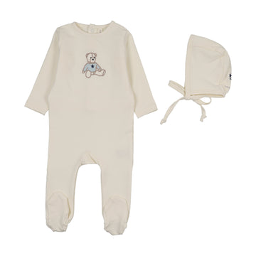 Lilette by Lil Legs Blue Cotton Sweet Bear Footie Set