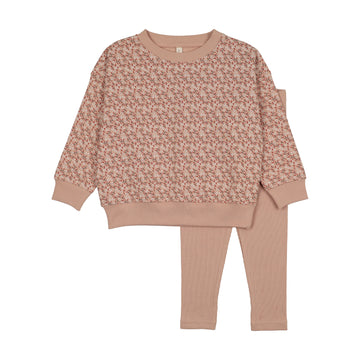 Lilette by Lil Legs Dusty Pink Cotton Dahlia Vines Toddler Set