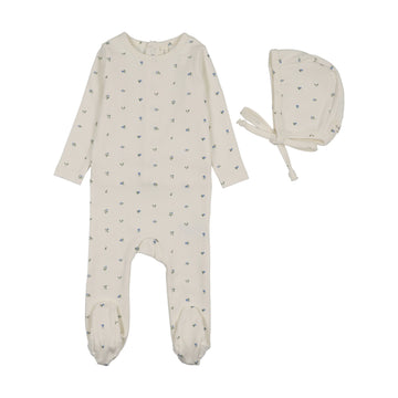 Lilette by Lil Legs Cream/Blue Lilette Bitsy Floral Footie Set