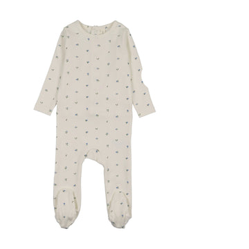 Lilette by Lil Legs Cream/Blue Cotton Bitsy Floral Footie