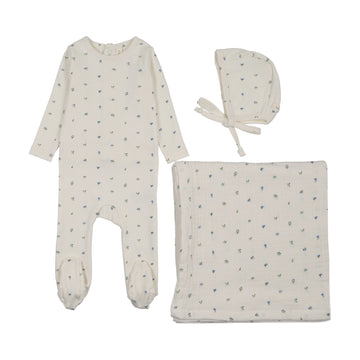 Lilette by Lil Legs Cream/Blue Cotton Bitsy Floral Layette Set