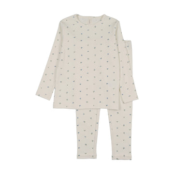 Lilette by Lil Legs Cream/Blue Lilette Bitsy Floral Lounge Set