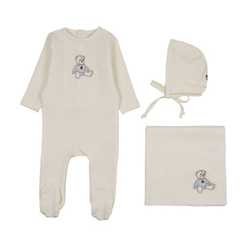 Lilette by Lil Legs Blue Cotton Sweet Bear Layette Set