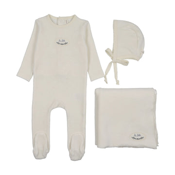 Lilette by Lil Legs Cream/Blue Velour Patch Layette Set