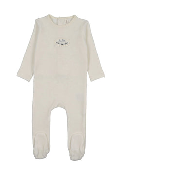 Lilette by Lil Legs Cream/Blue Velour Patch Footie