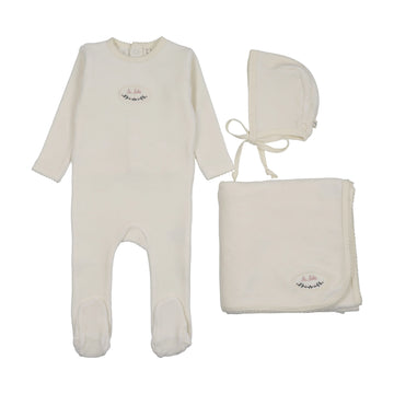 Lilette by Lil Legs Cream/Pink Velour Patch Layette Set