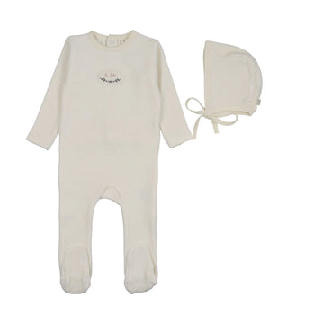 Lilette by Lil Legs Cream/Pink Velour Patch Footies Set
