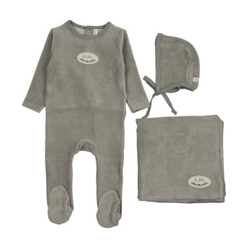 Lilette by Lil Legs Light Blue Velour Patch Layette Set