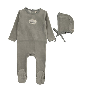 Lilette by Lil Legs Light Blue Velour Patch Footies Set