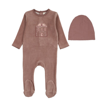 Lilette by Lil Legs Mauve Stitched Graphic Velour Footie Set