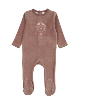 Lilette by Lil Legs Mauve Stitched Graphic Velour Footie
