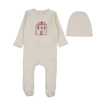 Lilette by Lil Legs Cream/Pink Stitched Graphic Velour Footie Set