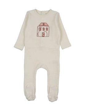Lilette by Lil Legs Cream/Pink Stitched Graphic Velour Footie