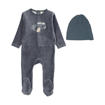 Lilette by Lil Legs Off Navy Stitched Graphic Velour Footie Set