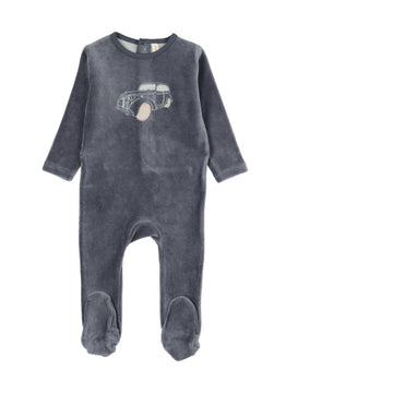 Lilette by Lil Legs Off Navy Stitched Graphic Velour Footie
