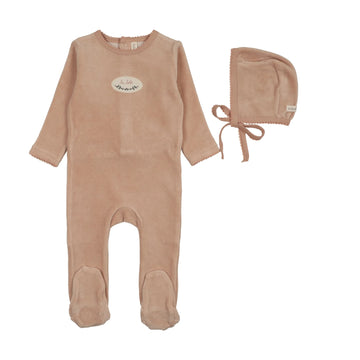 Lilette by Lil Legs Dusty Pink Velour Patch Footies Set