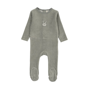 Lilette by Lil Legs Pale Blue Velour Gingham Bunny Footie