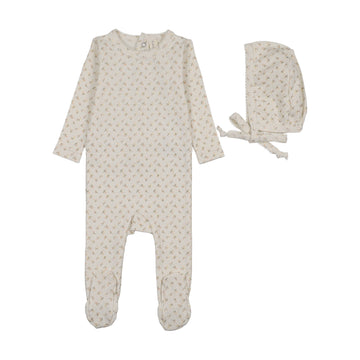Lilette by Lil Legs Cream/Pink Cotton Cherry Blossom Footie Set
