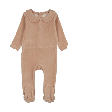 Lilette by Lil Legs Dusty Pink Velour Crest Emblem Footie