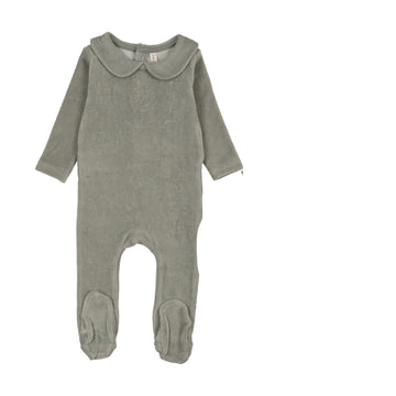 Lilette by Lil Legs Light Blue Velour Crest Emblem Footie