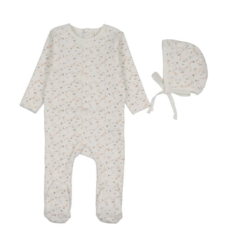 Lilette by Lil Legs Cream/Pink Branch Velour Footie Set