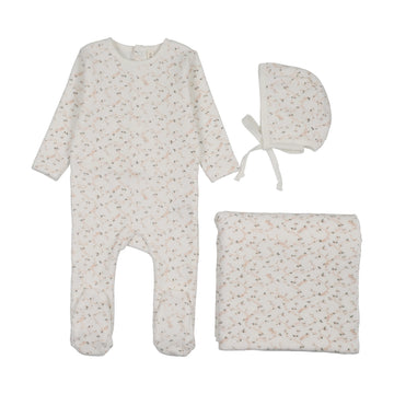 Lilette by Lil Legs Cream/Pink Branch Velour Layette Set