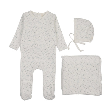 Lilette by Lil Legs Cream/Blue Branch Velour Layette Set