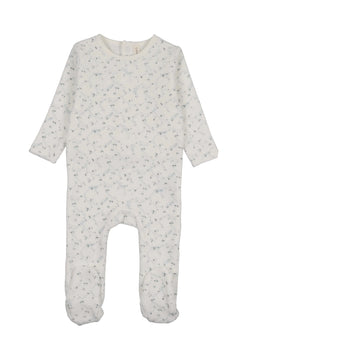 Lilette by Lil Legs Cream/Blue Branch Velour Footie