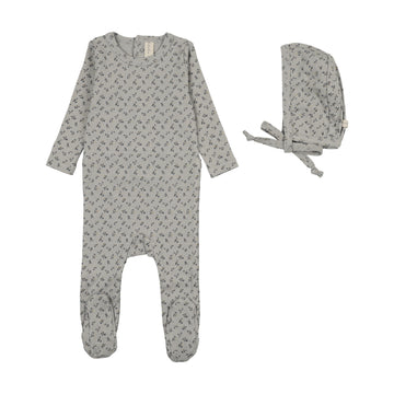 Lilette by Lil Legs Pale Blue Cotton Cherry Blossom Footie Set