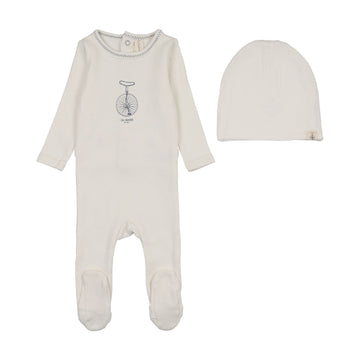 Lilette by Lil Legs Cream Cotton Bicycle Footie Set