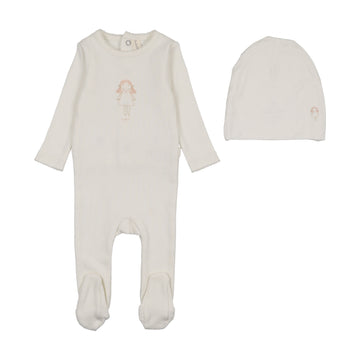 Lilette by Lil Legs Cream Cotton Molly Dolly Footie Set