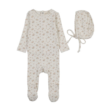 Lilette by Lil Legs Cream/Pink Pointelle Garden Cluster Print Footie Set