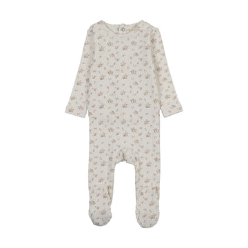 Lilette by Lil Legs Cream/Pink Pointelle Garden Cluster Print Footie