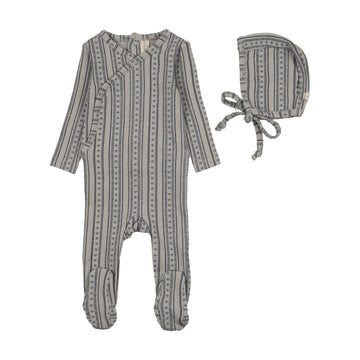 Lilette by Lil Legs Pale Blue Pointelle Linear Print Footie Set