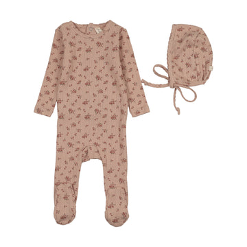 Lilette by Lil Legs Dusty Pink Pointelle Garden Cluster Print Footie Set