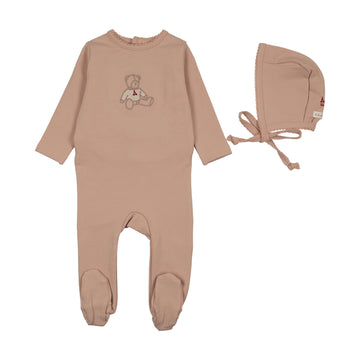 Lilette by Lil Legs Dusty Pink Cotton Sweet Bear Footie Set