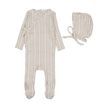 Lilette by Lil Legs Cream/Pink Pointelle Linear Print Footie Set