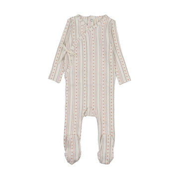 Lilette by Lil Legs Cream/Pink Pointelle Linear Print Footie