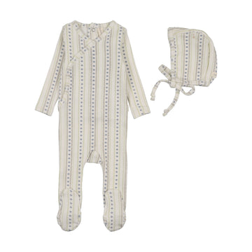 Lilette by Lil Legs Cream/Blue Pointelle Linear Print Footie Set