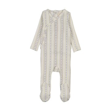 Lilette by Lil Legs Cream/Blue Pointelle Linear Print Footie