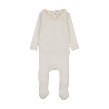 Lilette by Lil Legs Cream/Blue Knit Crochet Collar Footie