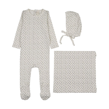 Lilette by Lil Legs Cream/Blue Cotton Cherry Blossom Layette Set