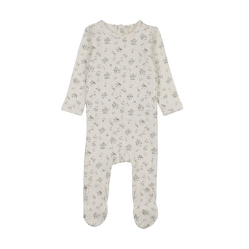 Lilette by Lil Legs Cream/Blue Pointelle Garden Cluster Print Footie