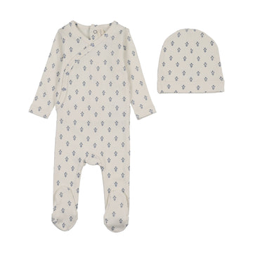 Lilette by Lil Legs Cream/Blue Cotton Marigold Footie Set
