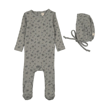 Lilette by Lil Legs Light Blue Pointelle Garden Cluster Print Footie Set