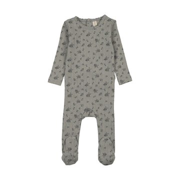 Lilette by Lil Legs Light Blue Pointelle Garden Cluster Print Footie
