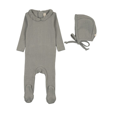 Lilette by Lil Legs Light Blue Knit Crochet Collar Footie Set