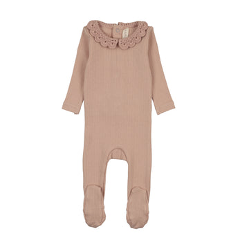 Lilette by Lil Legs Dusty Pink Knit Crochet Collar Footie