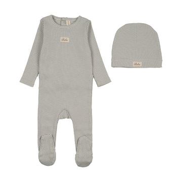Lilette by Lil Legs Light Blue Cotton Striped Bebe Footie Set