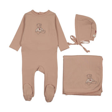 Lilette by Lil Legs Dusty Pink Cotton Sweet Bear Layette Set